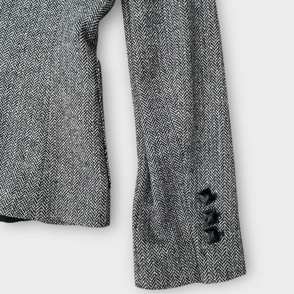 Les Copains Black White Herringbone Metallic Wool Blazer Women's size 42 Italian - Picture 6 of 11